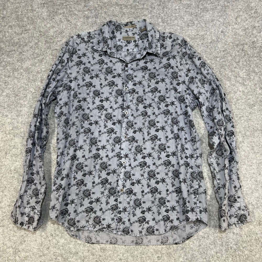 Natural Blue by Visitor Linen Floral Print Long Sleeve Button Up Shirt Men‎ LG